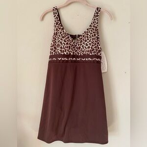 White Stag Brown Animal Print Skirted Bathing Suit M NWT